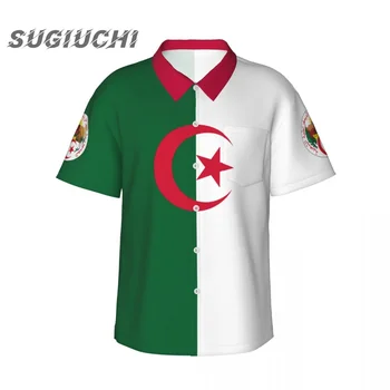 Флаг на Алжир, 3D Хавайски ризи за мъже, Плажна риза с къс ръкав и цветен модел, лятна ежедневни облекла копчета