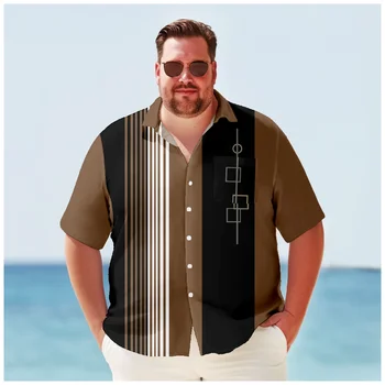 Хавайска Риза За Мъже Голям и Висок Растеж в Ретро стил, за Боулинг, бързо съхнещи Мъжки Ризи, Лято, Големи Размери, Y2kStreetwear, Къс Ръкав, Оверсайз