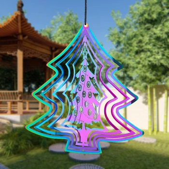Цветна 3D Коледна Елха Въртяща се Вятърна Фабрика за Фестивалната Парти Начало Перваза на прозореца Градина Открит Висящ на Вятърен Звънец Украса